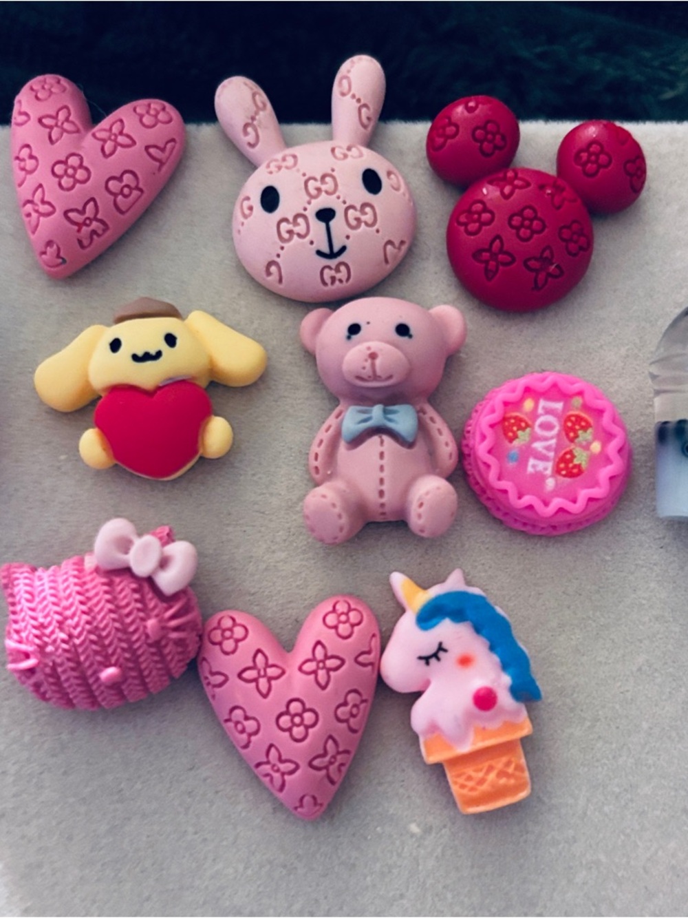 Cute Pink Kids Toy Buttons Set - 11 Assorted Decorative Charms